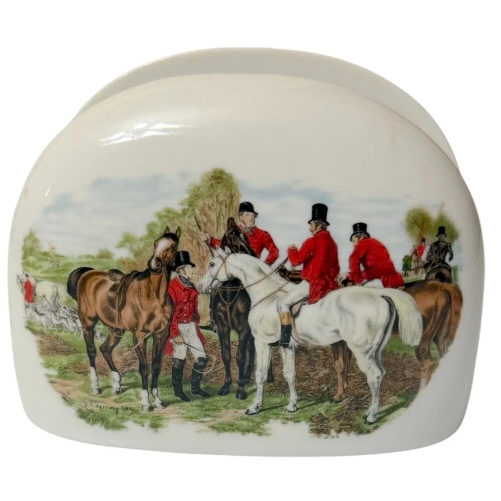 Vintage House of Prill Porcelain Hunt Scene Napkin Holder English Country Horses